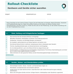 Erste Seite der Rollout-Checkliste für Hardware als ausfüllbares PDF